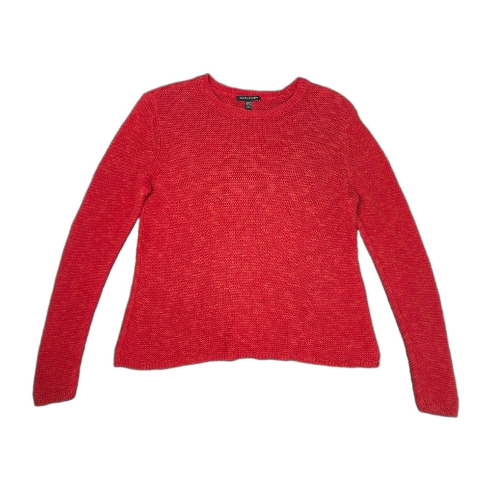 Eileen Fisher 100% Organic Linen Cotton Open Knit Pullover Sweater Women S Coral